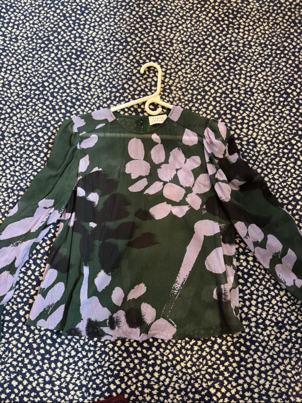 Tanya Taylor Green Top with Lavender Trim